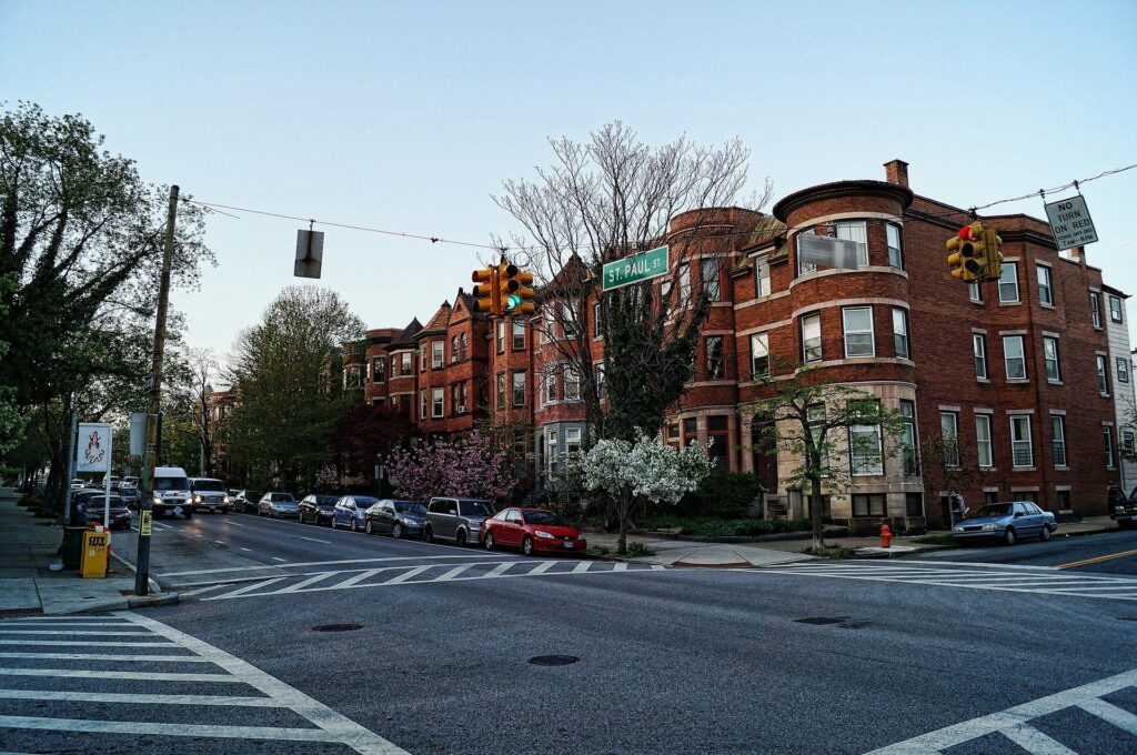 Baltimore rowhouses street corner